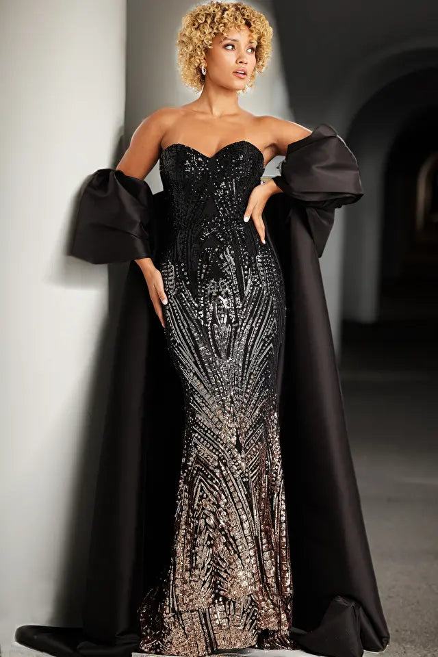 Jovani 38746 Beaded Evening Gown with Satin Cape Madeline s Madeline s Boutique Toronto