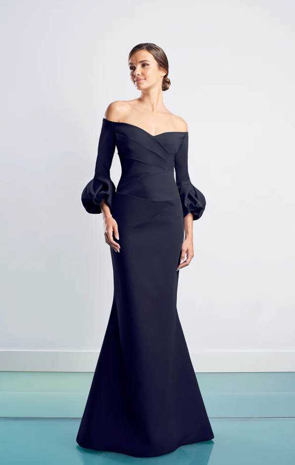 Alexander by Daymor 1478 Off-Shoulder Evening Gown in Navy