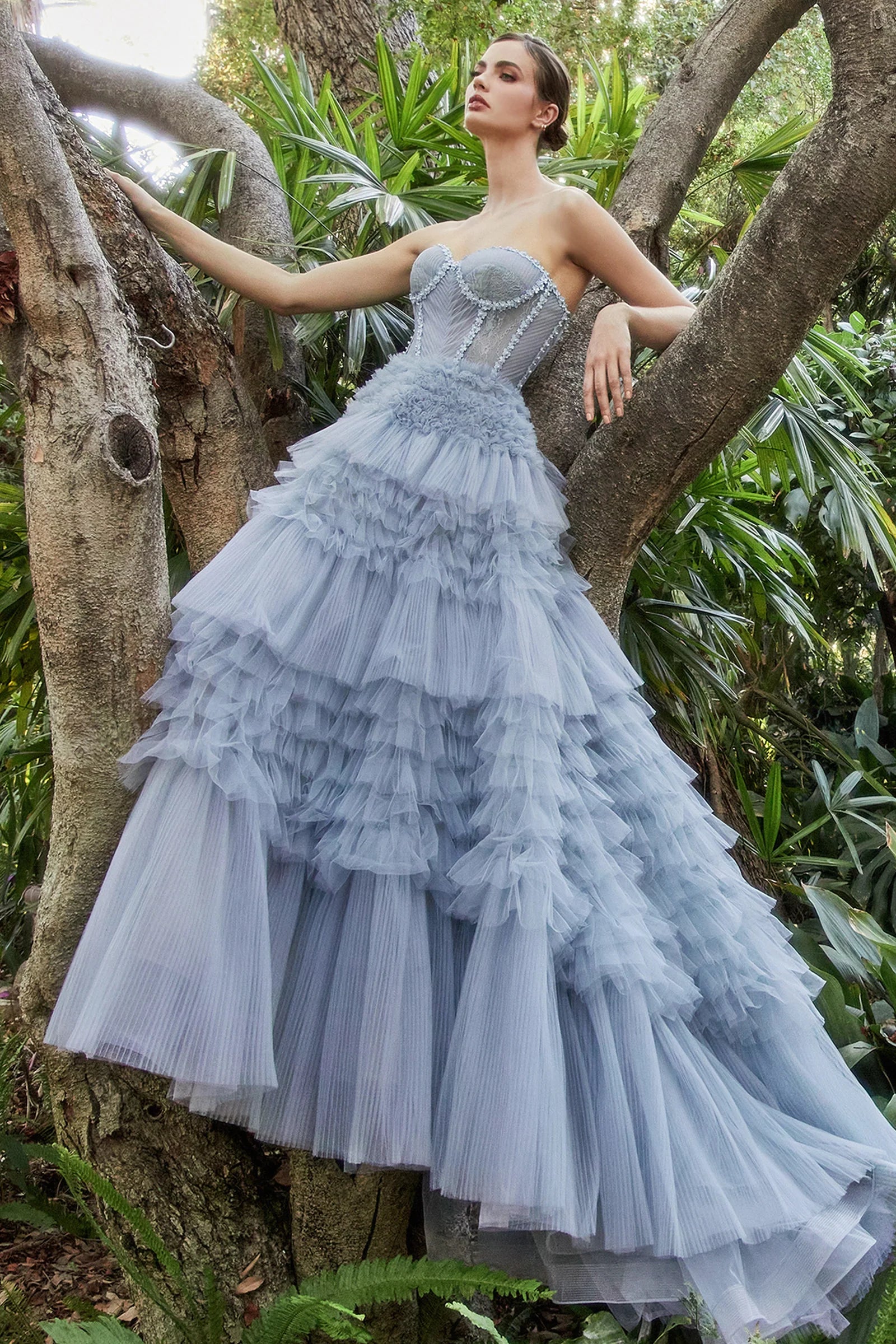 Andrea & Leo A1017 Dress - A pleated corset bodice and ruffle tiered skirt make this dress perfect for Prom, Engagement, or Quinceañera.