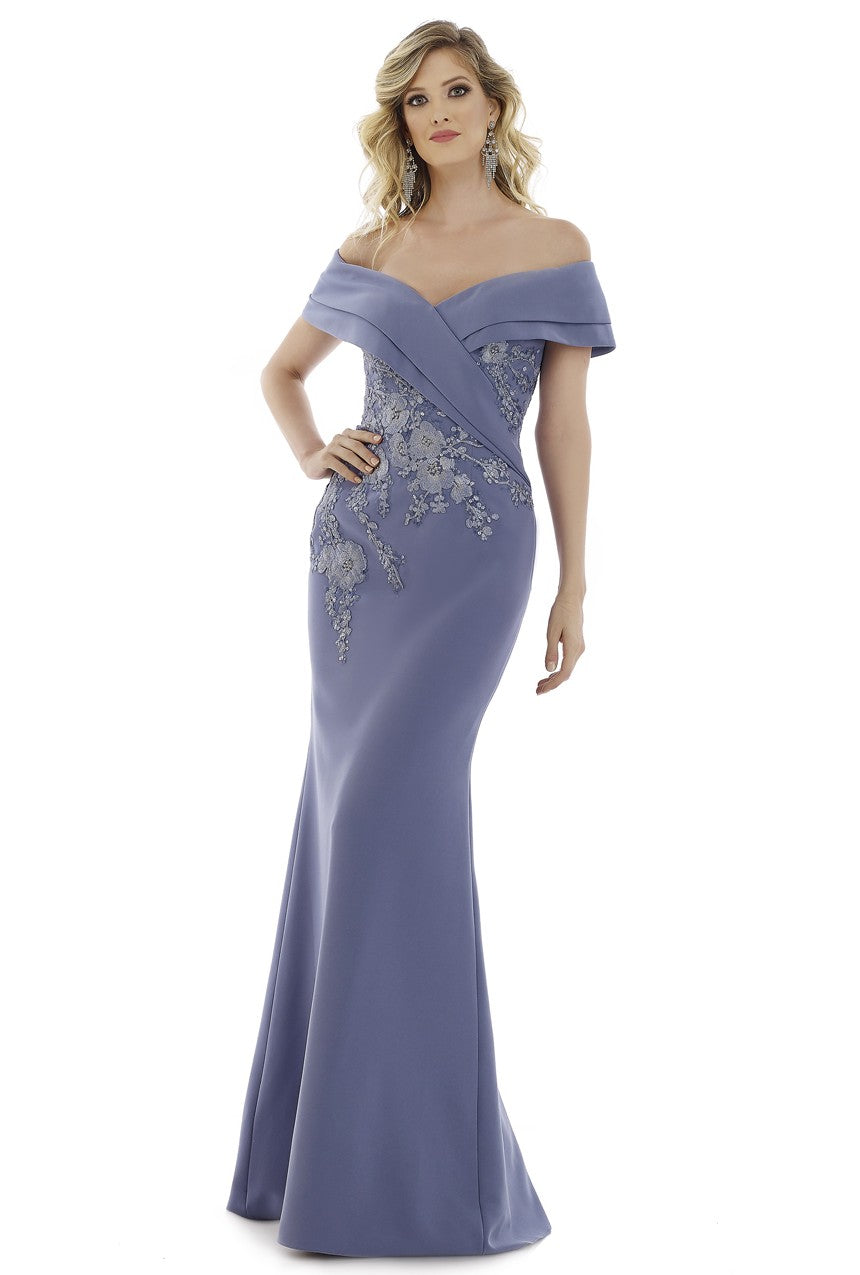 Gia Franco 12979 Off-The-Shoulder Crepe Mermaid Evening Dress - An exquisite gown featuring an off-the-shoulder neckline, floral embroidered bodice, and mermaid silhouette for elegance and style.