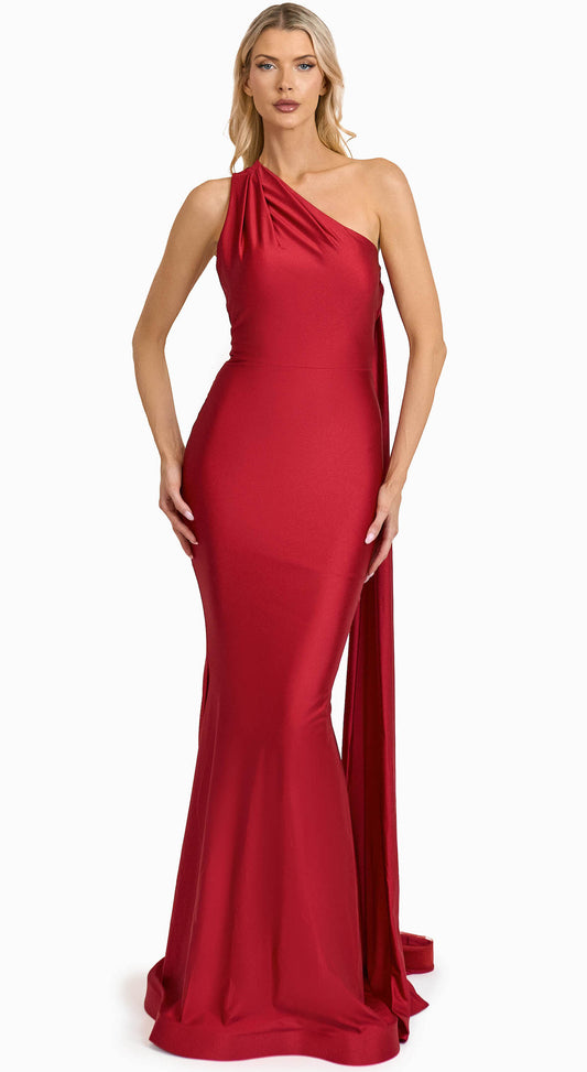 Jessica Angel 2576 gown with an open back and slit, featuring a sleek jersey material perfect for prom or formal events.