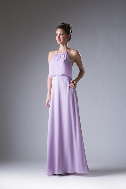 Ladivine CH523 chiffon evening gown with halter neckline and flowing skirt