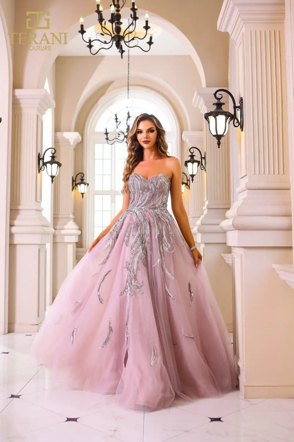 Terani - 251M4410 - Beaded Tulle Ballgown with Cape Overlay